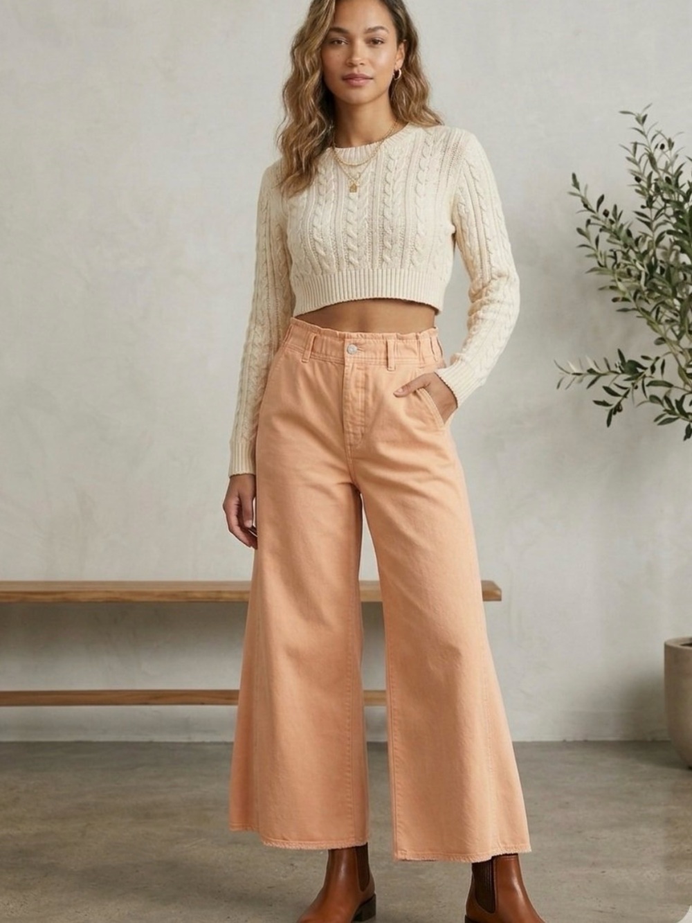 Pilcro Anthropologie paper bag Peach Cotton Lyocell Wide-Leg
Pants SzS NWOT